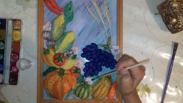 Панно из солёного теста "Дары осени ". 2 Поделки на осеннюю тему . DIY. Солёное тесто. смотреть онлайн