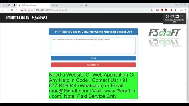 Text to Speech using Speech API in PHP | Free Projects | Tamil | F5Craft - Web Development Company смотреть онлайн