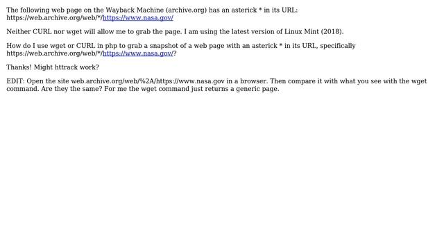 How do I use wget or CURL in php to grab a snapshot of a web page with an asterick \* in its... смотреть онлайн