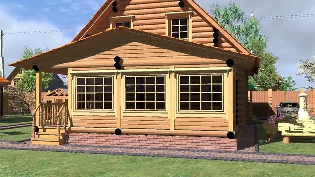 Проект частного дома из бревна с закрытой верандой. Деревянный дом по проекту "Дергаево-2" смотреть онлайн