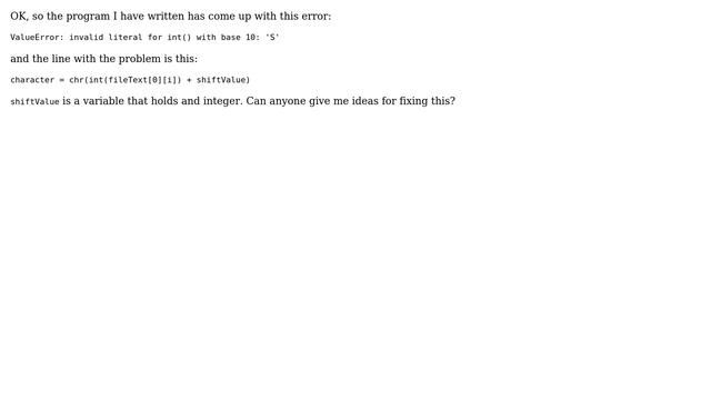 ValueError: invalid literal for int() with base 10: 's' (2 Solutions!!) смотреть онлайн