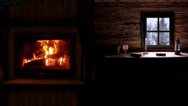 За окном сильная метель,а в доме уютный камин.Зимняя атмосфера. смотреть онлайн