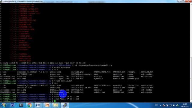 Командная строка Удаление и создание файла, директории с помощью команды mkdir, touch, echo смотреть онлайн