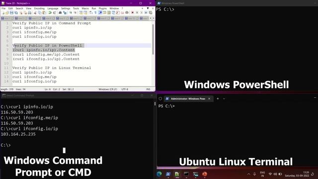 How to find public IP address in Windows Command Prompt PowerShell and Ubuntu Linux Terminal смотреть онлайн