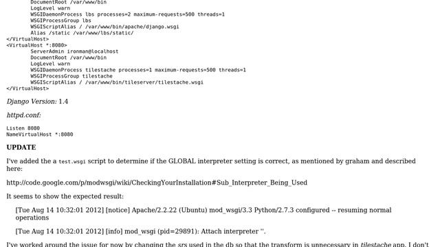 Running two wsgi applications on the same server gdal org exception with apache2/modwsgi смотреть онлайн