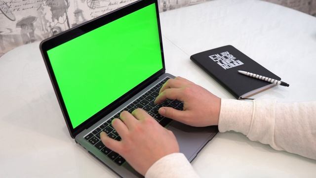 Программист печатает текст на ноутбуке. Хромакей. смотреть онлайн