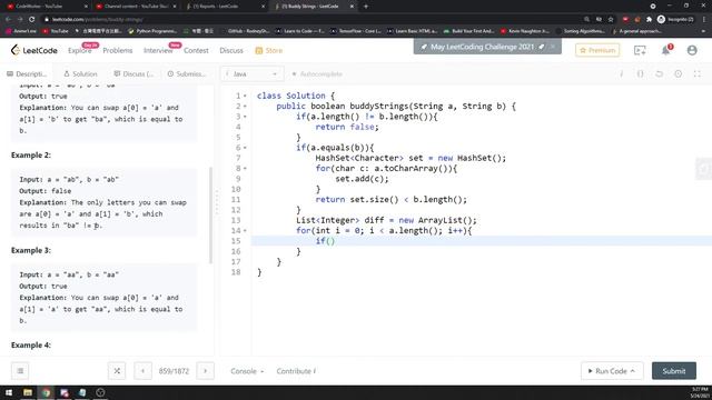 LeetCode 859 | Buddy Strings | HashSet | List | Java смотреть онлайн