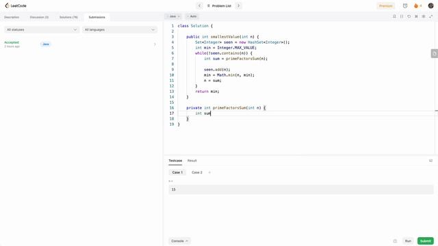 Leetcode 2507 Smallest Value After Replacing With Sum of Prime Factors (Java) - Leetcode Contest 32 смотреть онлайн