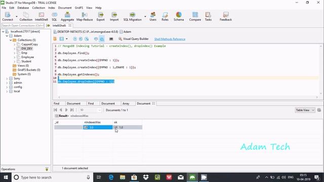 MongoDB Indexing Tutorial - createIndex(), dropindex() Example смотреть онлайн