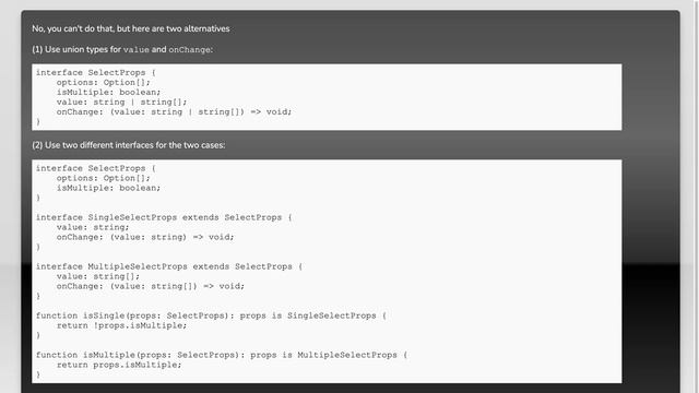 Dynamically resolve property type based on another property value in TypeScript смотреть онлайн