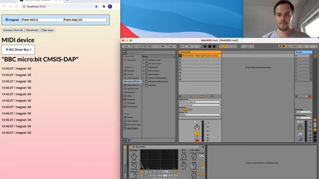 Using magnetism as MIDI controller (micro:bit serial to WebMIDI (first draft)) смотреть онлайн