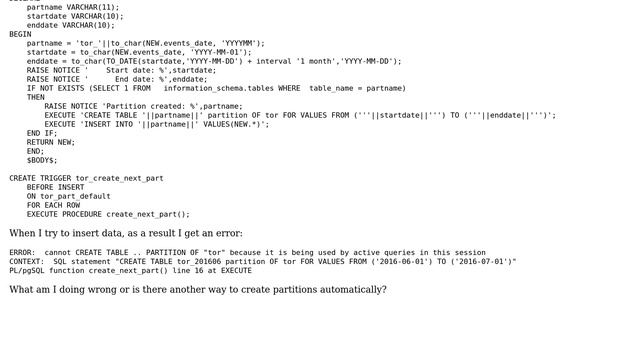 Databases: Unable create partition by trigger смотреть онлайн