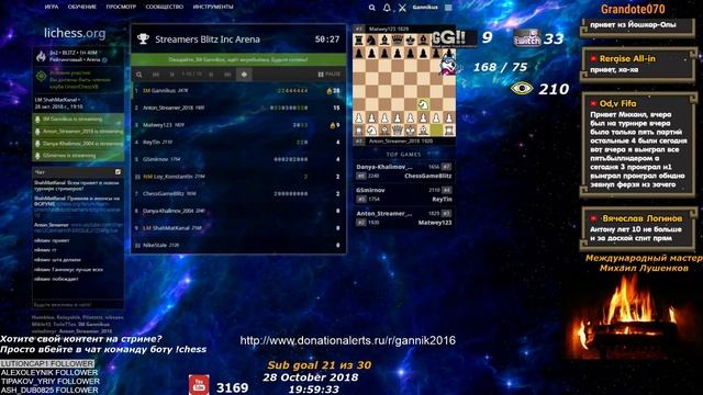 Шахматный турнир Streamers Blitz Inc Arena + Заказы, Блиц, Онлайн, Стрим. 28.10.2018 смотреть онлайн