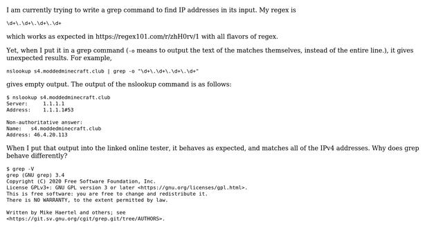 Why isn't grep agreeing with other regex tools? смотреть онлайн