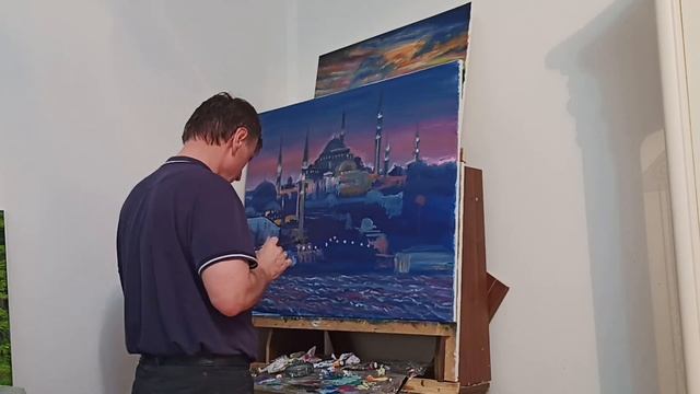 Пишем маслом на холсте мечеть "Айя София" в Стамбуле (2-этап) смотреть онлайн