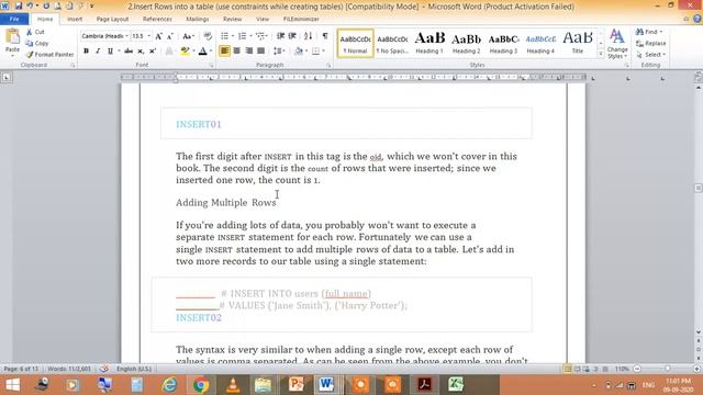 Insert Rows into a table (use constraints while creating tables) смотреть онлайн