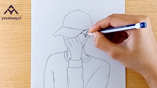 How to draw a boy drawing with cap || boy hidden face drawing easy pencil sketch for beginner смотреть онлайн