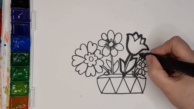 Как Нарисовать и Раскрасить.?Цветы для детей. Рисуй со мной шаг за шагом.#drawingforkids смотреть онлайн