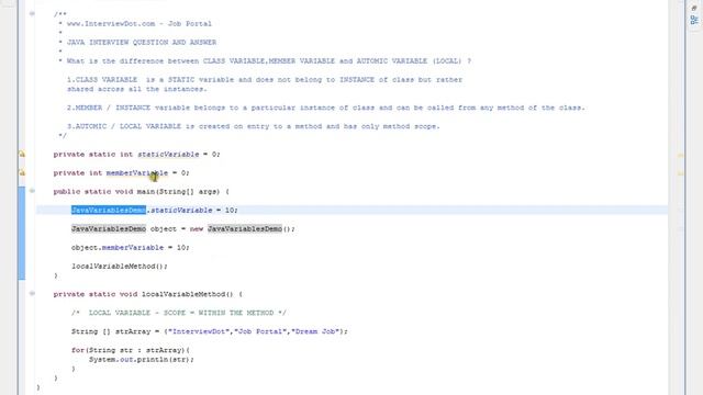 Java Interview Question And Answer Class Static Variable Member Instance Variable Automic Variable смотреть онлайн
