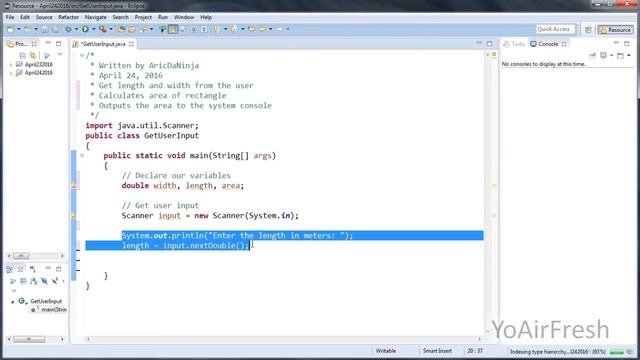Create a Java Program - Get User Input, Calculate Area, Screen Output смотреть онлайн