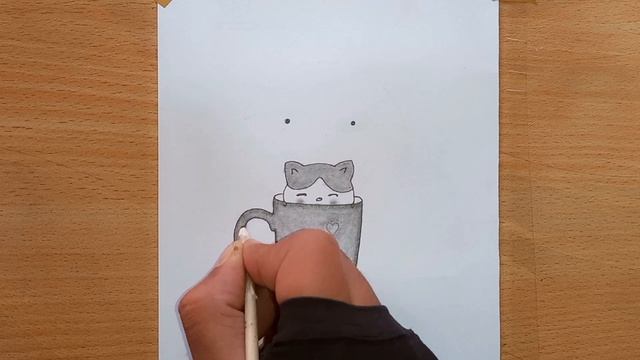 6 point to easy pencil drawing ideas || easy cute cat and cup drawing || Dots drawing || आसान चित्र смотреть онлайн