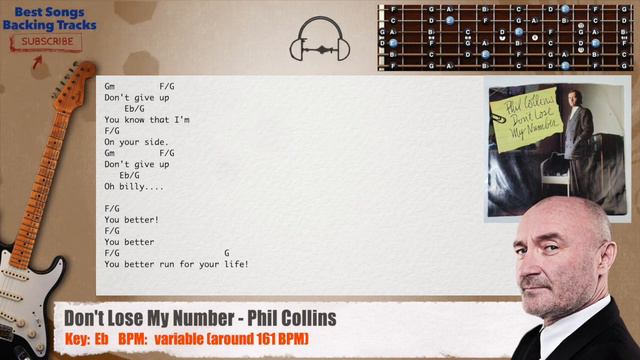 🎸 Don't Lose My Number - Phil Collins Guitar Backing Track with chords and lyrics смотреть онлайн