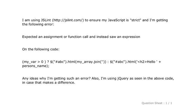 jQuery : JavaScript: Error - "Expected an assignment or function call and instead saw an expression смотреть онлайн