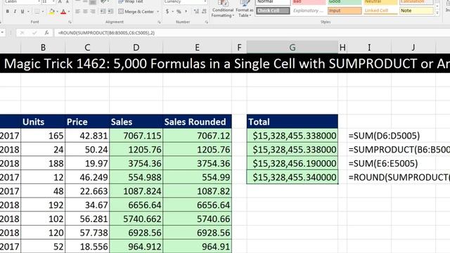Excel Magic Trick 1462: 5,000 Formulas in a Single Cell with SUMPRODUCT or Array Formula? смотреть онлайн