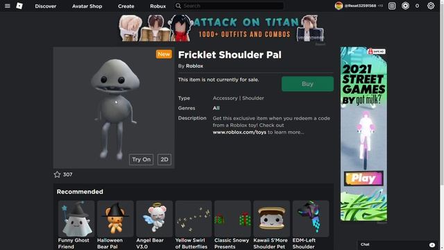 Roblox "Fricklet Shoulder Pal" смотреть онлайн
