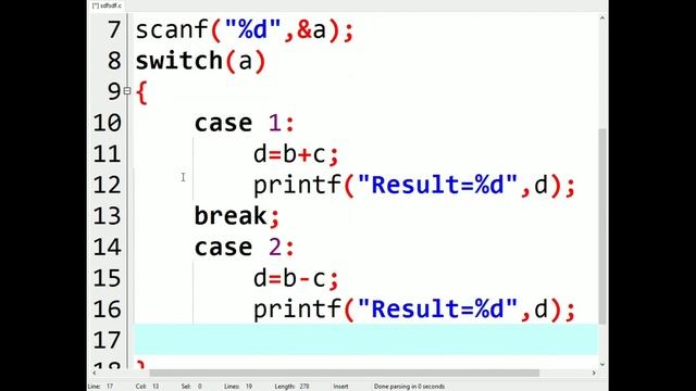 Program for use of switch case statement in C смотреть онлайн
