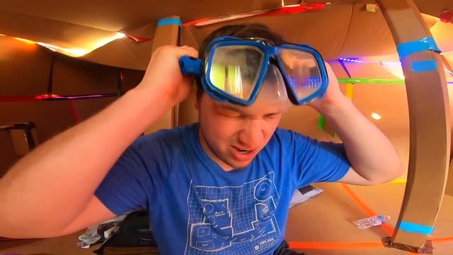 Real Life MINECRAFT Box Fort! 24 Hour Challenge DAY 4 - Working Minecart Track & Diamonds