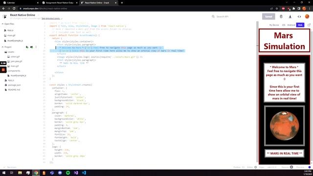 React Native Online - Simple Mars Sim display page смотреть онлайн