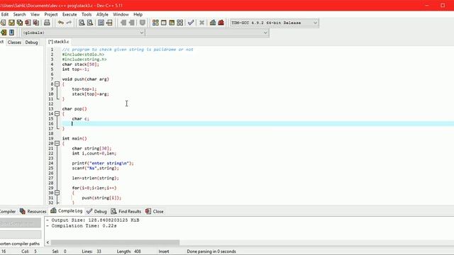 palindrome program using stack in c | Data Structure LAB смотреть онлайн