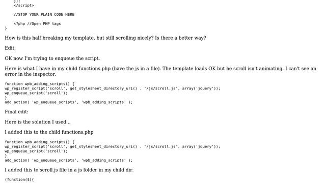 Wordpress: Adding javascript to functions.php causes problems with my template смотреть онлайн