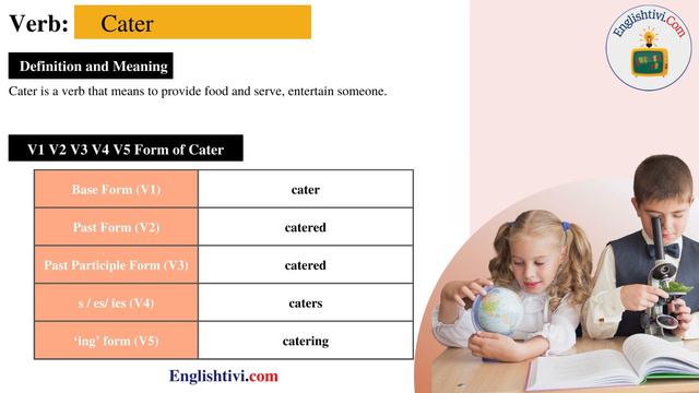 cater V1 V2 V3 V4 V5 Base Form, Past Simple, Past Participle Form of cater | Englishtivi.com смотреть онлайн
