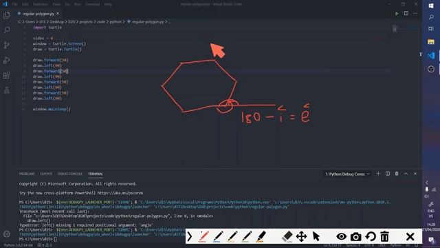 Drawing any regular polygon in Python смотреть онлайн