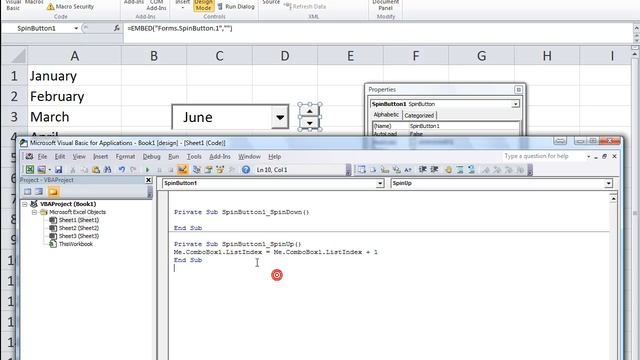 Excel VBA ActiveX 13 Spin Button to Go Up or Down the Combobox List смотреть онлайн