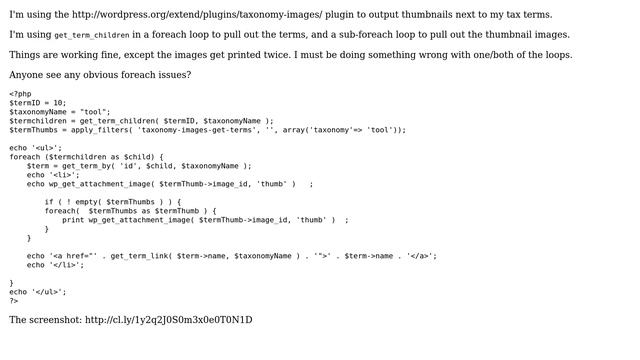 Wordpress: Foreach loop duplicating a taxonomy thumbnail image смотреть онлайн