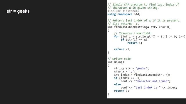 Find last index of a character in a string | GeeksforGeeks смотреть онлайн