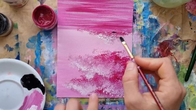 РОЗОВЫЙ ПРУД |Картинка-влюблинка? Ооооооочень просто гуашью! Рисунок для начинающих смотреть онлайн