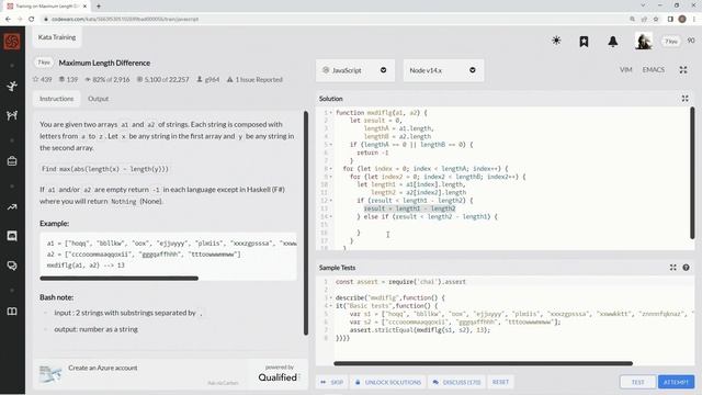 Codewars 7 kyu Maximum Length Difference JavaScript смотреть онлайн