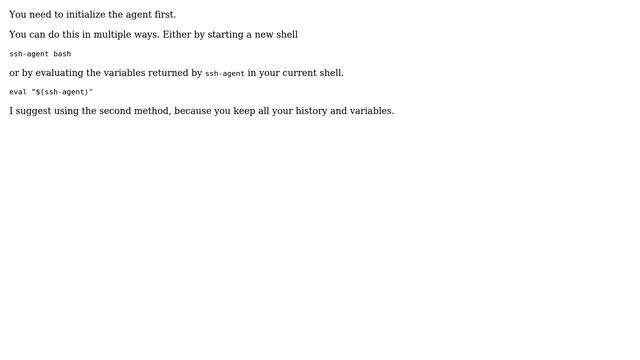 Unix & Linux: ssh-add returns with: "Error connecting to agent: No such file or directory" смотреть онлайн