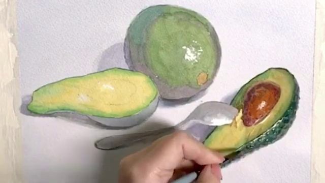 Рисую натюрморт с авокадо и чайной ложкой. смотреть онлайн
