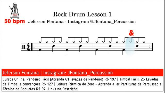 Ritmo de Bateria - Rock 1 50 bpm | Drum Lesson 1 смотреть онлайн
