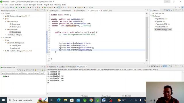 java access specifier & main method смотреть онлайн