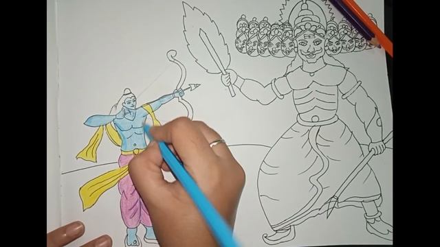Easy Dussehra Drawing for kids/ Dussehra war scenery/ Ram-Ravana fight drawing смотреть онлайн