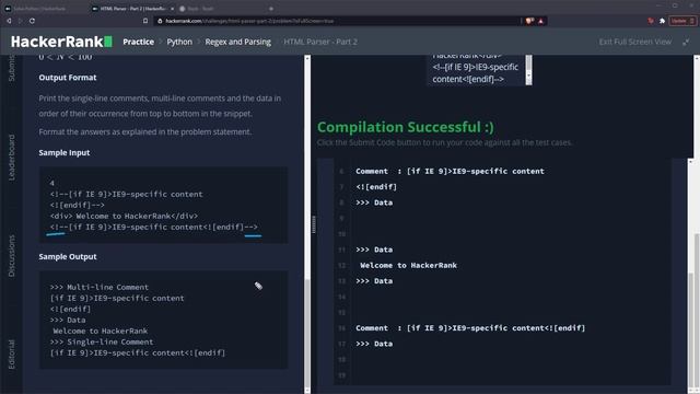 Python Ejercicio: 1125 2/2 HackerRank Leer Comentarios de Única Línea y Multilínea con HTMLParser смотреть онлайн