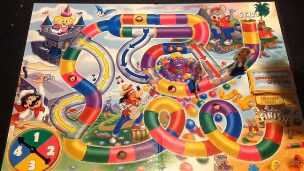 Chuck E Cheese & Billy Bob play the Chuck E Cheese’s Skytubes board game
