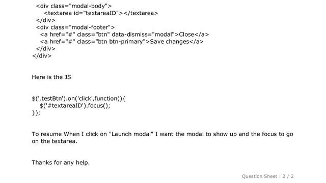 jQuery : Twitter bootstrap - Focus on textarea inside a modal on click смотреть онлайн