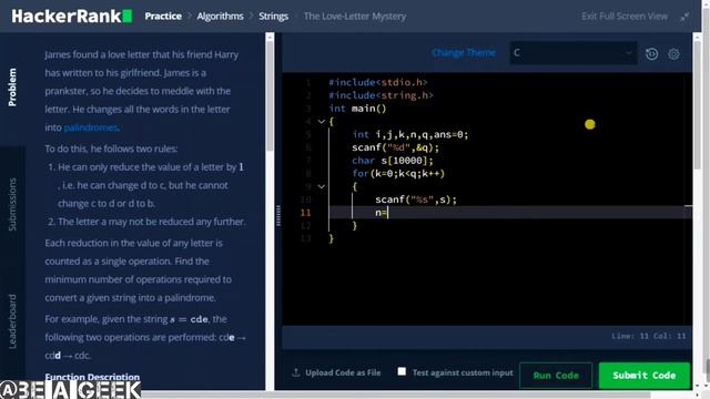 The love letter mystery hackerrank solution in C @ BE A GEEK | Hindi | смотреть онлайн